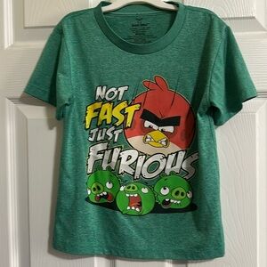 Angry Birds short sleeve Polyester Tee “Not Fast Just Furious” green SZ M (5/6)